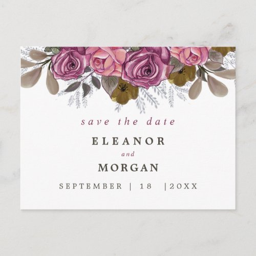 Save The Date red rose purple pink floral wedding Postcard