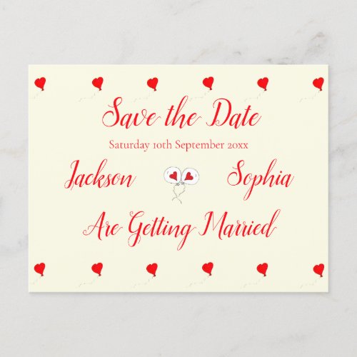 Save the Date Red Script Heart simple Illustration Postcard