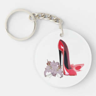 RED HIGH HEEL KEY CHAIN WITH RED POM POM –