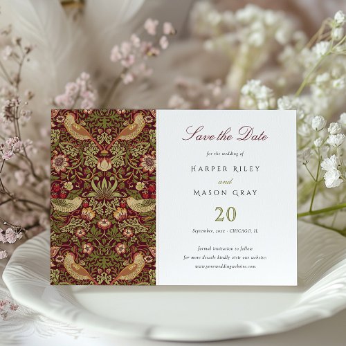 Save the Date Red Strawberry Thief Wedding Invitation