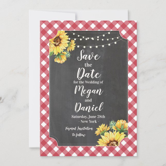 Save The Date Red White Sunflower Floral Wedding  (Front)