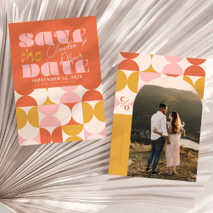 Save the Date, Retro, arch photo, 70's pink Date