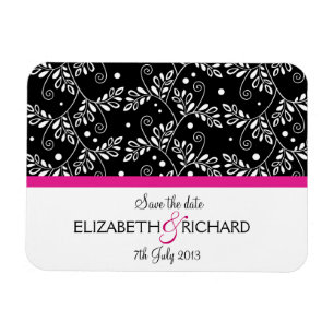 Save the Date Retro Black White Vines Floral  Magnet