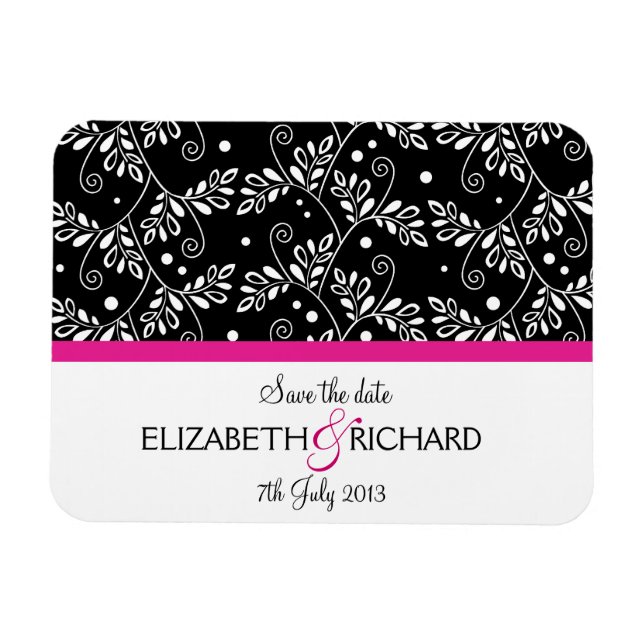 Save the Date Retro Black White Vines Floral  Magnet (Horizontal)