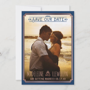 Save the Date Retro Rose Gold Deco Wedding Photo
