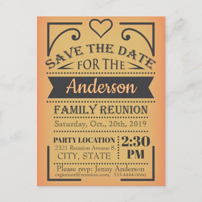 Save the Date reunion design Announcement Postcard (Front)