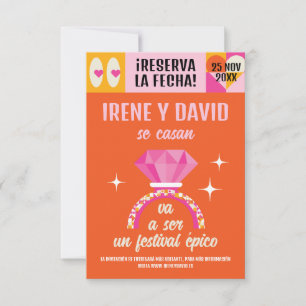 Save the Date Ring Festival Orange and Pink