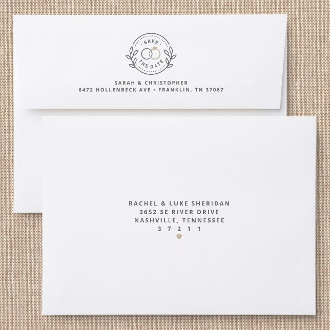 Save the Date Rings Back Addressed Envelopes (Linen)