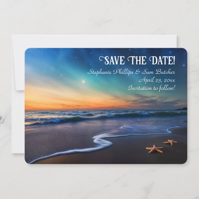 Save the Date Romantic Beach Fantasy Starfish Invitation (Front)
