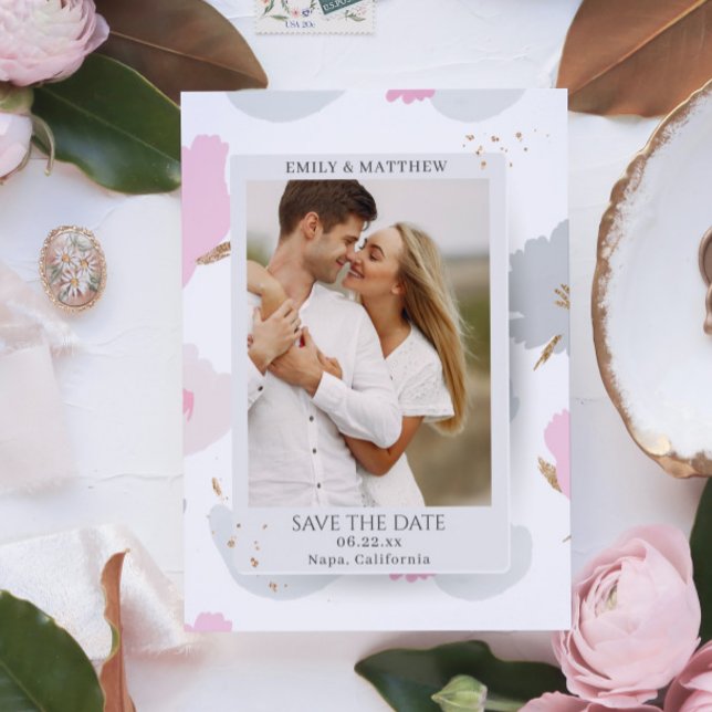 Save The Date Romantic Couple Glitter Floral Photo (Creator Uploaded)