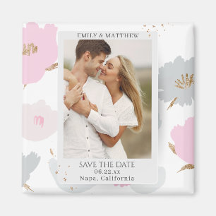 Save The Date Romantic Couple Glitter Floral Photo Magnet