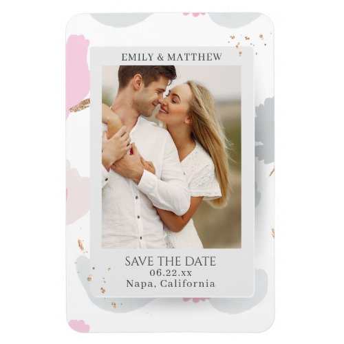 Save The Date Romantic Couple Glitter Floral Photo Magnet