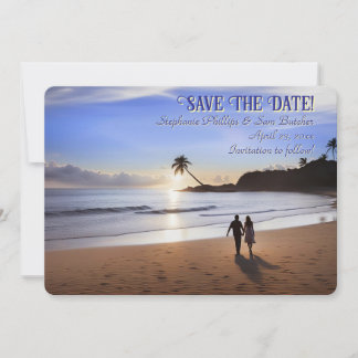 Save the Date Romantic Couple on Beach Invitation