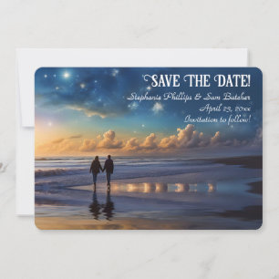 Save the Date Romantic Couple on Beach Invitation