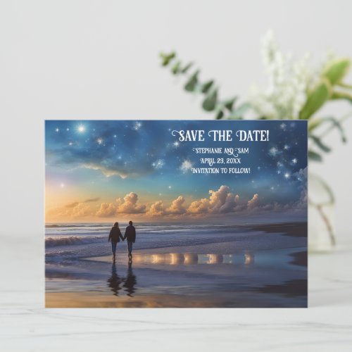 Save the Date Romantic Couple on Beach Invitation