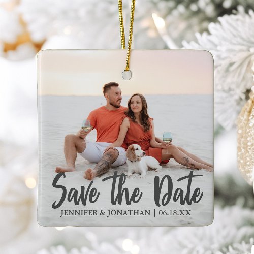 Save the Date Romantic Couple Photo Christmas Ceramic Ornament