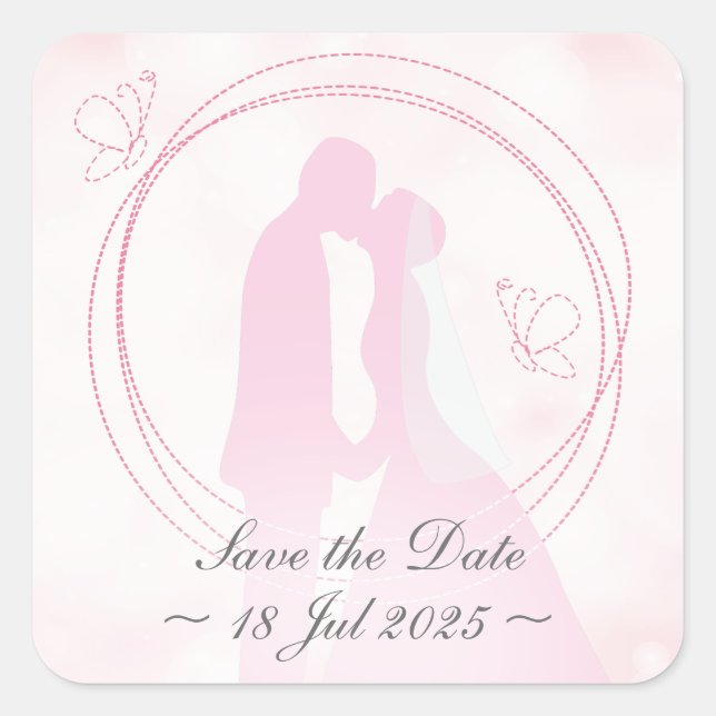 "Save the Date" Romantic Dreamy Wedding Couple Square Sticker (Front)