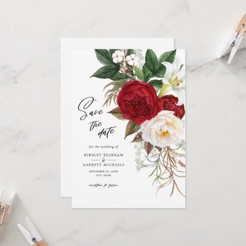 Save The Date Romantic Floral Monogram Wedding  Invitation