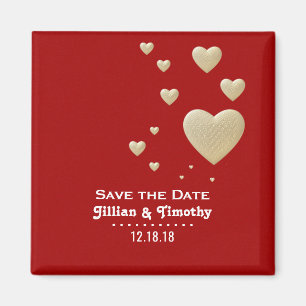 Save the Date Romantic Hearts Gold Red Magnet