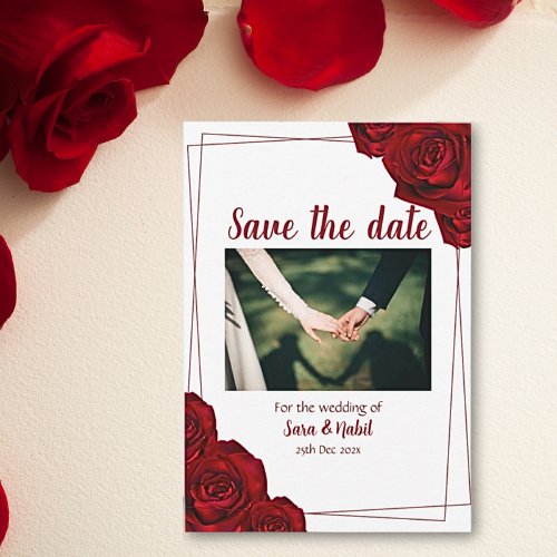 Save the date romantic red flowers