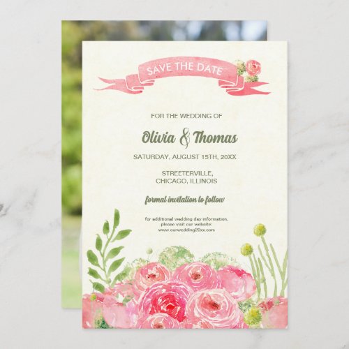 Save the Date Romantic Roses Wedding Photo Card