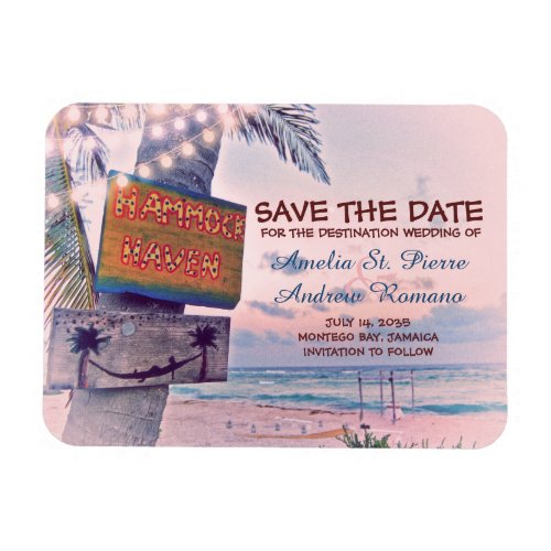 Save the Date Romantic String Light Beach Wedding Magnet