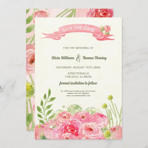 Save the Date Romantic Watercolor Roses Wedding  Invitation