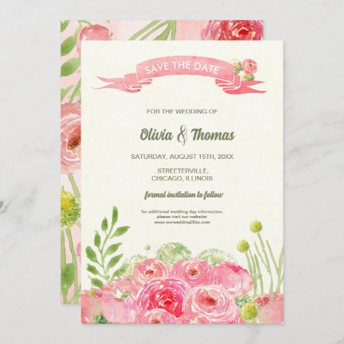 Save the Date Romantic Watercolor Roses Wedding  Invitation