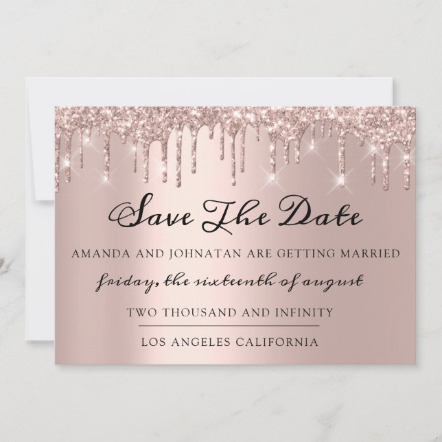 Save The Date  Rose Drips Spark Glitter Gray Silve (Front)
