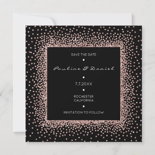 Save The Date Rose Gold Black Glitter  Monogram