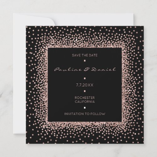 Save The Date Rose Gold Black Glitter Monogram Lux