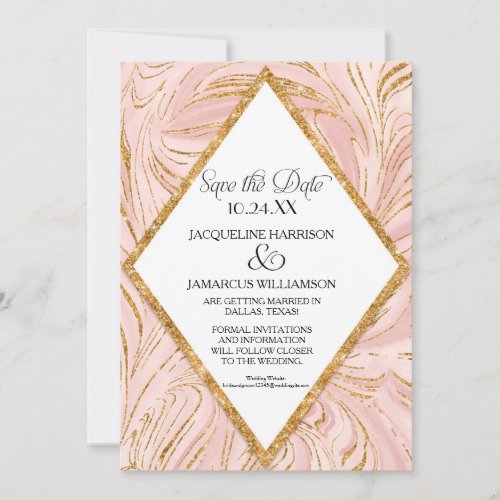 Save the Date Rose Gold Faux Glitter Marble Blush