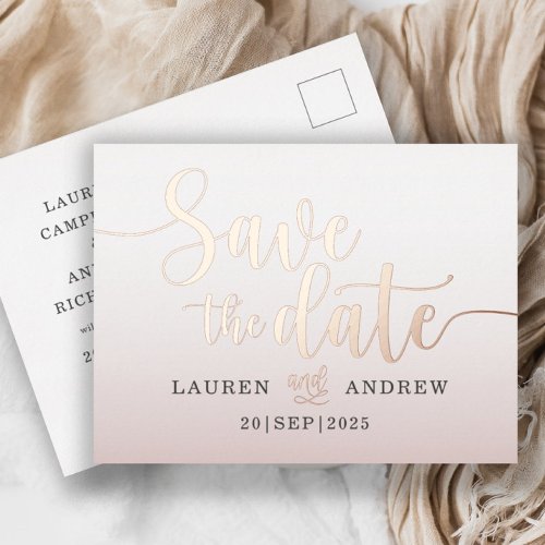 Save the Date  Rose Gold Foil Holiday Post Card
