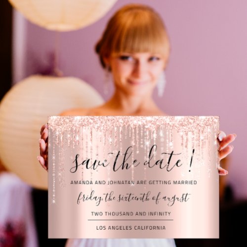 Save The Date Rose Gold  Glitter Drips Strings