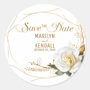 Save the Date Rose Gold Wedding Classic Round Sticker