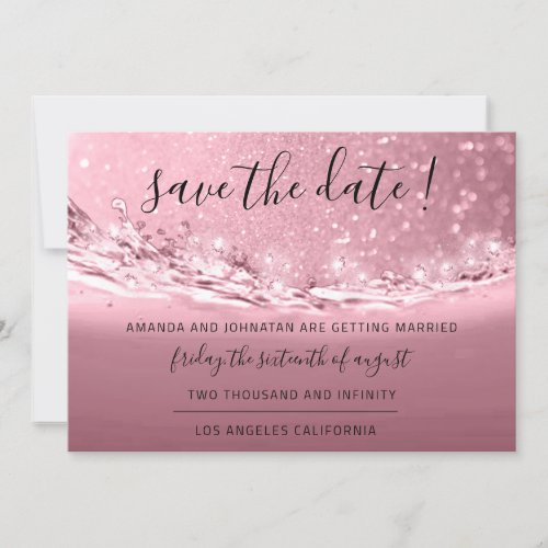 Save The Date Rose Pink Crystals Ocean Waves