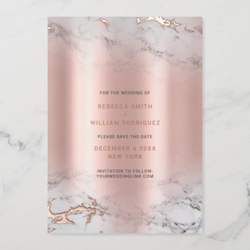 Save The Date Rosegold Marble Real Foil Cards