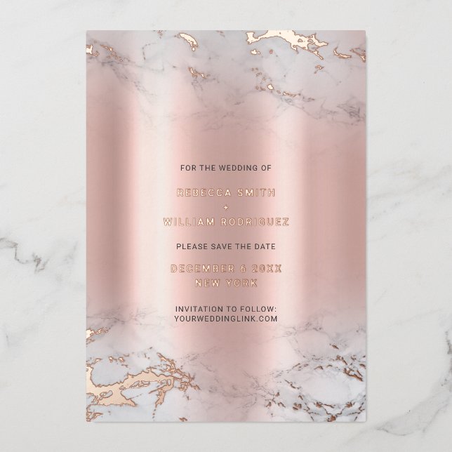 Save The Date Rosegold Marble Real Foil Cards (Front)
