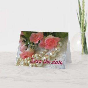 Save the date roses and golden pearls announcement