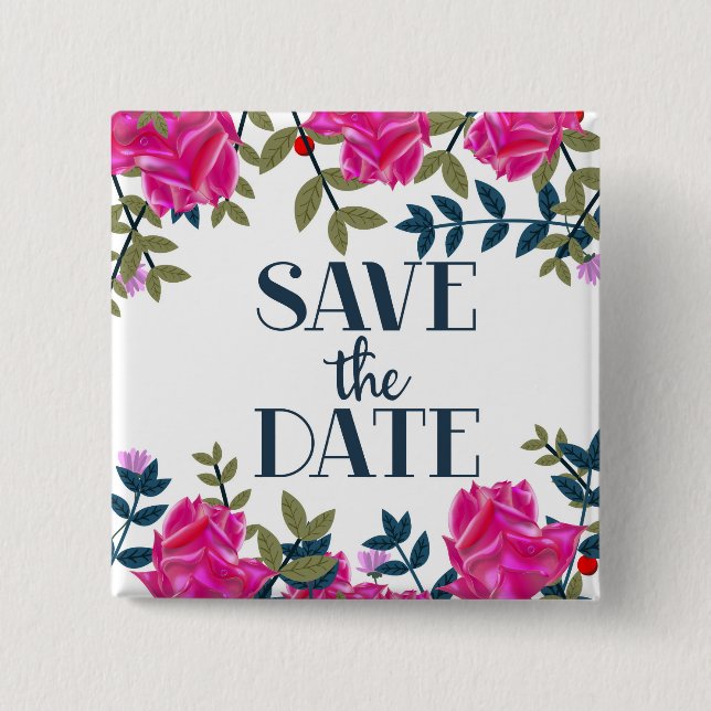 Save The Date Roses and Petals. Button (Front)