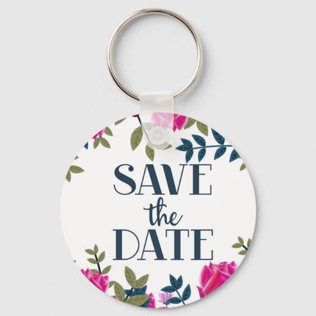 Save The Date Roses and Petals. Keychain (Front)