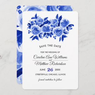Save the Date. Royal Blue Floral Wedding Cards