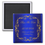 Save The Date  Royal Blue Gold Magnet at Zazzle
