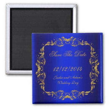 Save The Date  Royal Blue Gold Magnet by Zizzago at Zazzle