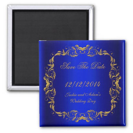 Save The Date  Royal Blue Gold Magnet