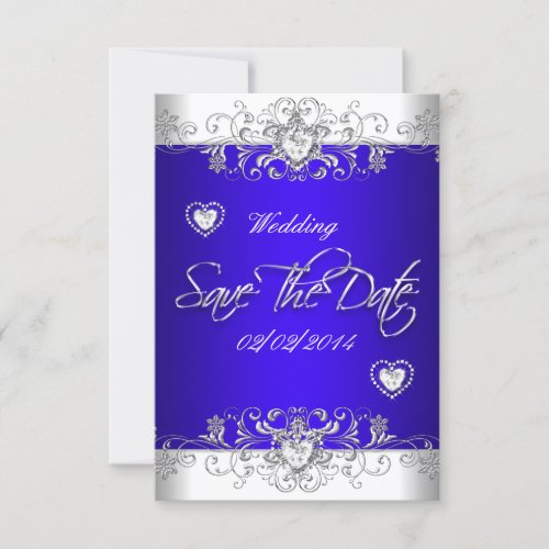 Save The Date Royal blue Wedding White Diamond Hea