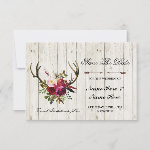 Save The Date Rustic Antlers Stag Floral Invite