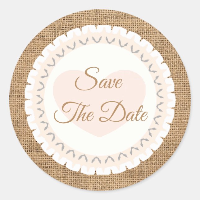 Save the Date Rustic Burlap Wedding Sticker (Front)