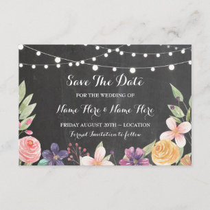 Save The Date Rustic Chalk Flowers Invitation