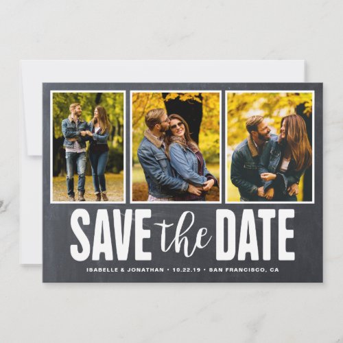 Save the Date Rustic Chalkboard 3 Photo Collage